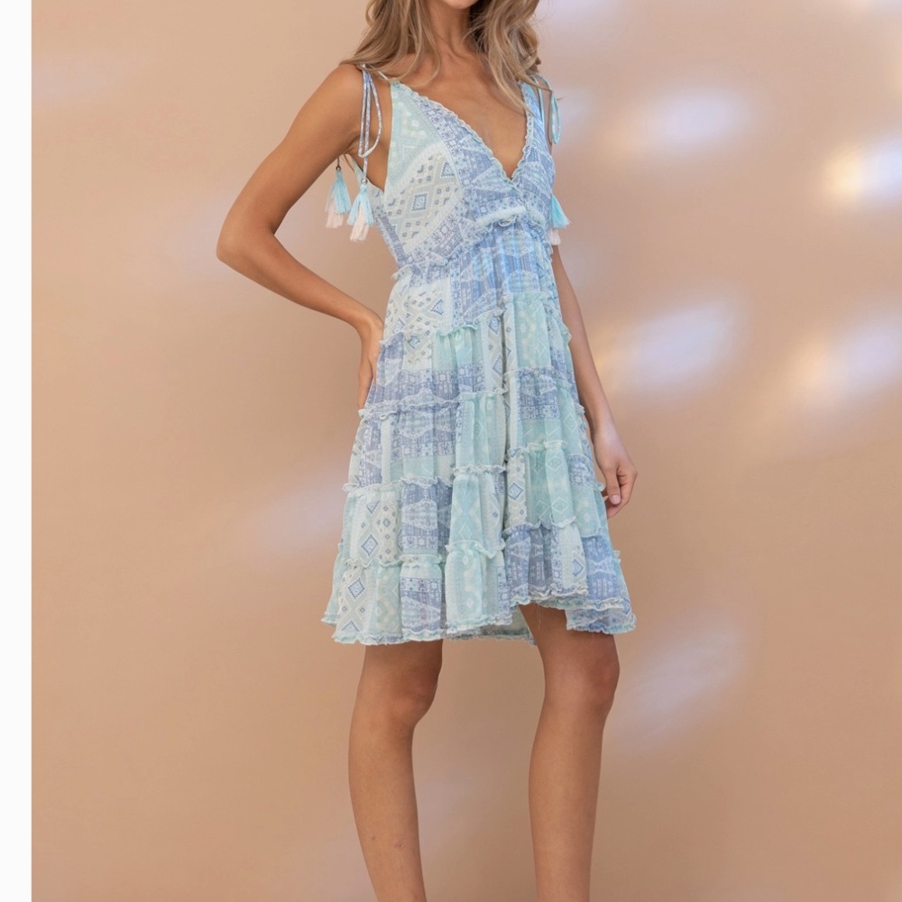❤ Blue B “ Ocean “ BLUE B Chiffon Tiered Summer Tank Halter Dress BR52 - Picture 4 of 9